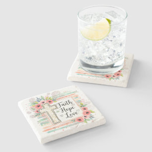 Posavasos De Piedra Shabby Chic floral Fe Esperanza Amor