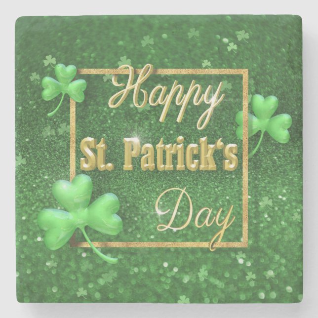 Posavasos De Piedra Shamrock del Día de San Patricio (Anverso)