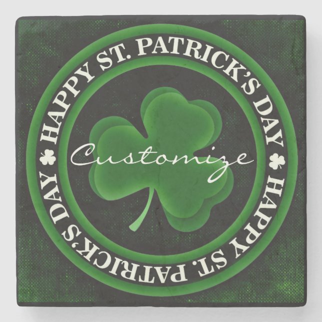 Posavasos De Piedra Shamrock verde/negro Día de San Patricio Orgullo I (Anverso)