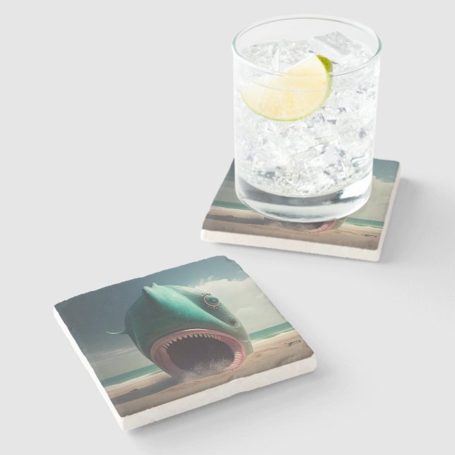 Posavasos De Piedra Shark sculpture on the beach (Lateral)