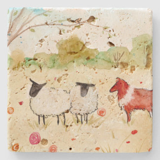 Posavasos De Piedra Sheep in the Meadow