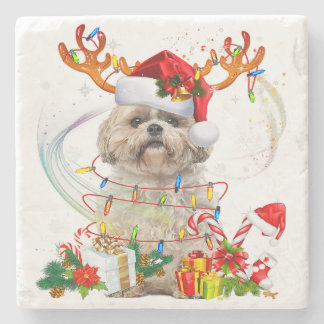 Posavasos De Piedra Shih Tzu Christmas Reindeer | Christmas Lights
