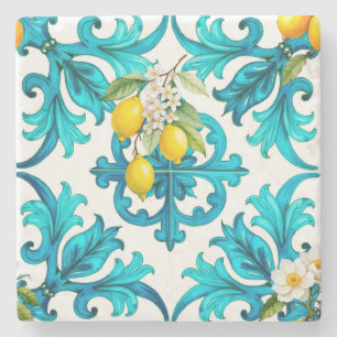 Posavasos De Piedra siciliano, verano, limón, mosaico, verde,