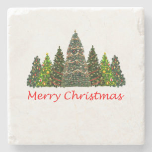 Posavasos De Piedra Siete árboles de Navidad, Feliz Navidad