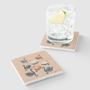 Posavasos De Piedra Siete Cisnes A Estilo De Esténcil De Bañar De Cort