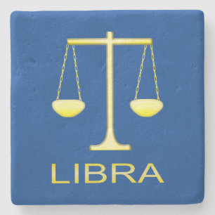 Posavasos De Piedra Signo de estrella de balanzas de oro de Libra