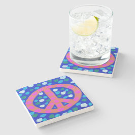 Posavasos De Piedra Signo de paz naranja en azul