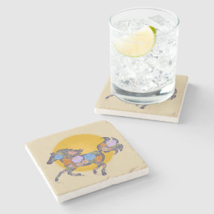 Posavasos De Piedra Silhouette de Caballo Floral