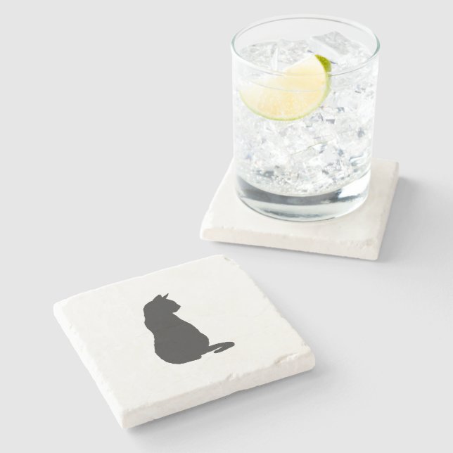 Posavasos De Piedra Silhouette de gato negro (Lateral)