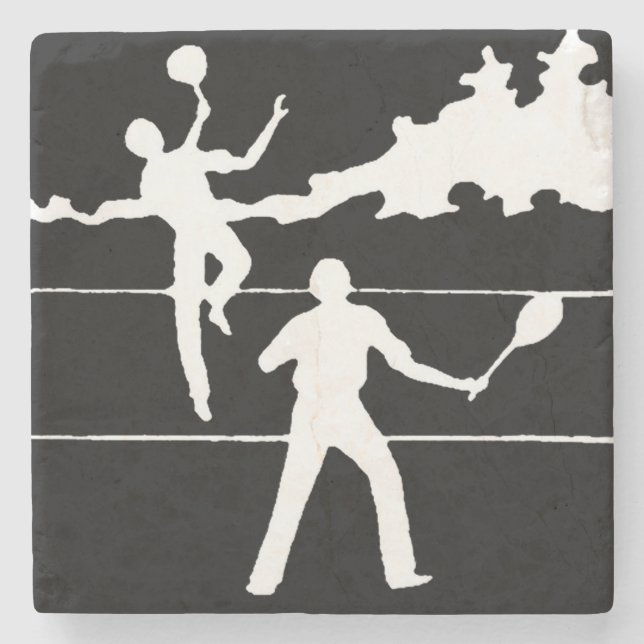 Posavasos De Piedra Silhouette de tenis retro (Anverso)