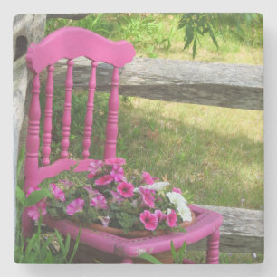 Posavasos De Piedra Silla rosa y flores - Viñedo de Martha