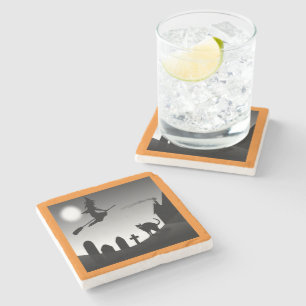 POSAVASOS DE PIEDRA SILUETA DE BRUJA DE HALLOWEEN EN POSA COCKTAIL DE 