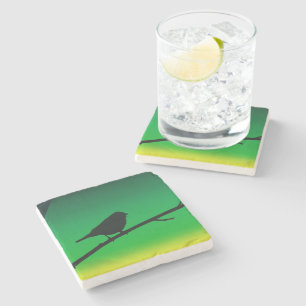 Posavasos De Piedra Silueta de gorrión sobre limoneno
