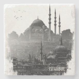 Posavasos De Piedra Silueta de la ciudad de Estambul en blanco y negro