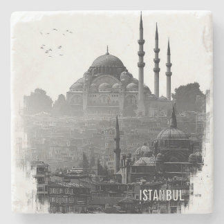 Posavasos De Piedra Silueta de la ciudad de Estambul en blanco y negro