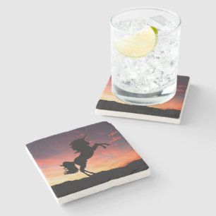 Posavasos De Piedra Silueta de Unicornio al Atardecer Piedra Eco
