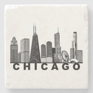 Posavasos De Piedra Silueta del horizonte de Chicago