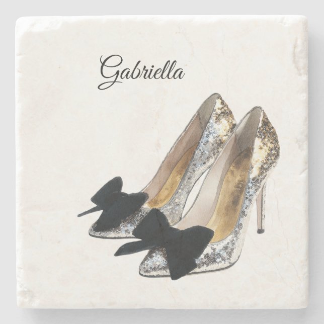 Posavasos De Piedra Silver High Heels Black Bow (Anverso)