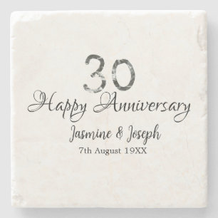 Posavasos De Piedra Silver Metallic 30th Feliz aniversario añada nombr