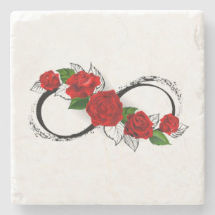 Posavasos De Piedra Símbolo de infinito con rosas rojas