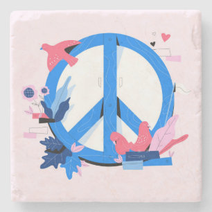 Posavasos De Piedra Símbolo de la paz creativo y colorido con aves