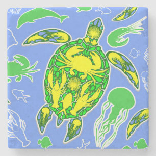 Posavasos De Piedra Símbolo de la vida marina de coral de la tortuga m