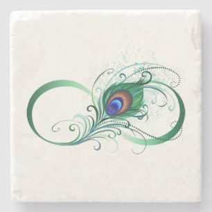 Posavasos De Piedra Símbolo infinito con pluma de pavo real