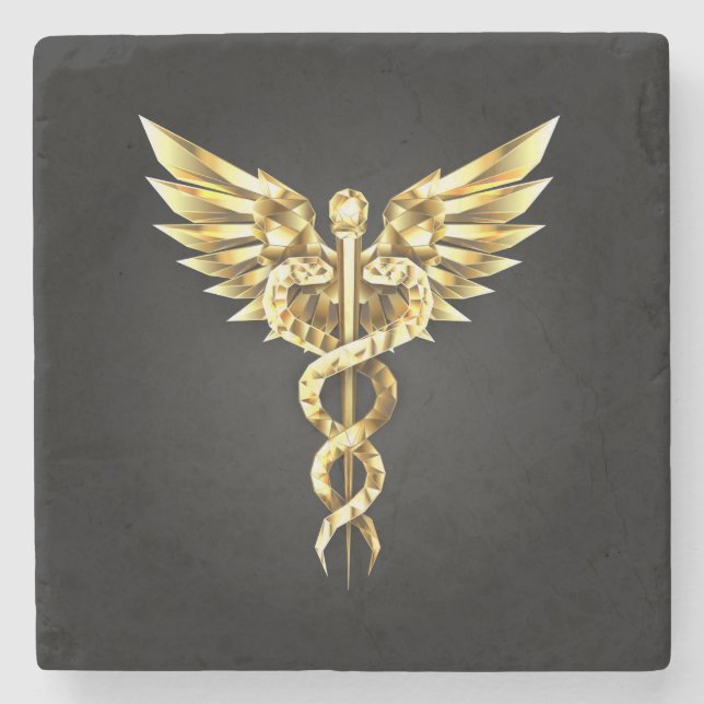 Posavasos De Piedra Símbolo poligonal de oro Caduceus (Anverso)