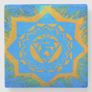 Posavasos De Piedra símbolo tántrico de oro en azul