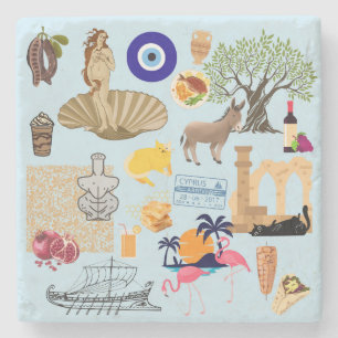 Posavasos De Piedra Símbolos de Chipre para los amantes de los viajes