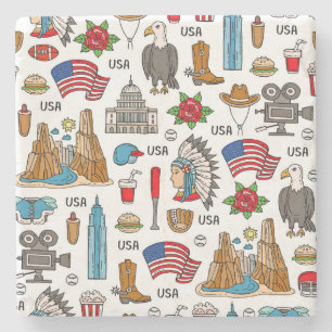 Posavasos De Piedra Símbolos de EE.UU. Vintage Seamless Pattern
