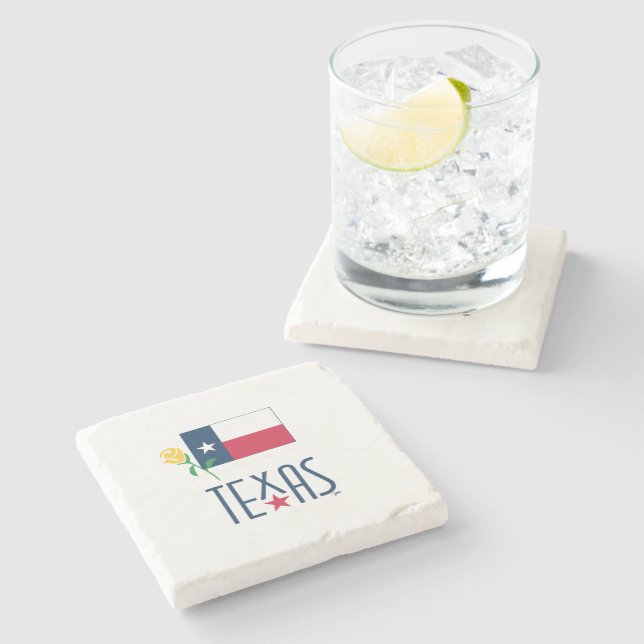 Posavasos De Piedra Símbolos de Texas, Bandera de Texas y vidrio rosa  (Lateral)