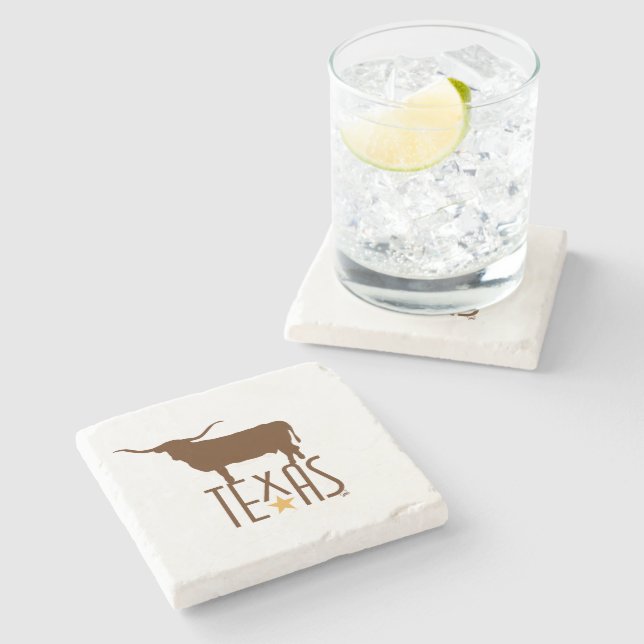 Posavasos De Piedra Símbolos de Texas, Longhorn, café (Lateral)