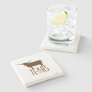 Posavasos De Piedra Símbolos de Texas, Longhorn, marrón