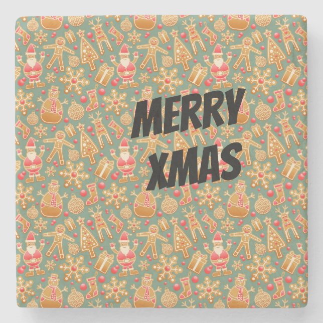 Posavasos De Piedra Símbolos navideños felices (Anverso)