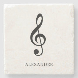 Posavasos De Piedra Simple Black and White Name Music Note Treble Clef
