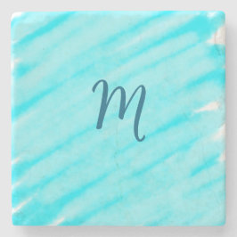 Posavasos De Piedra simple blue whi watercolor lines add your monogram