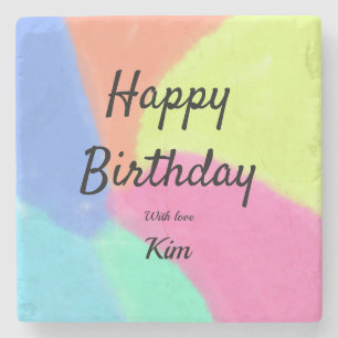 Posavasos De Piedra simple caligrafía minimalista feliz cumpleaños per
