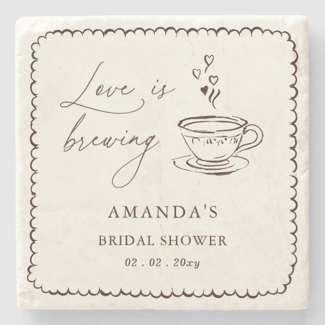 Posavasos De Piedra Simple Love is Brewing Coffee Bridal Shower  (Anverso)