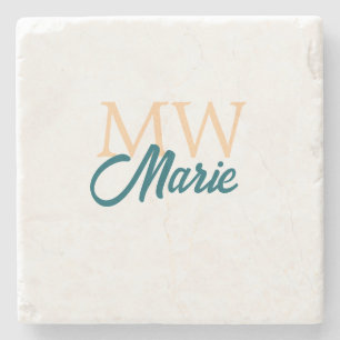 Posavasos De Piedra simple minimal agregar nombre monograma naranja az