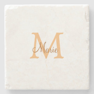 Posavasos De Piedra simple minimal añadir nombre monograma naranja mar