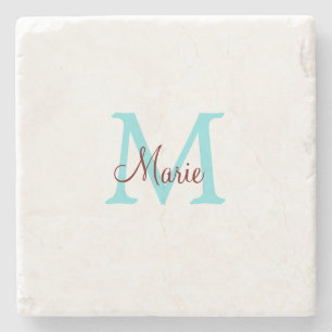 Posavasos De Piedra simple minimal añadir nombre monograma rosa rojo