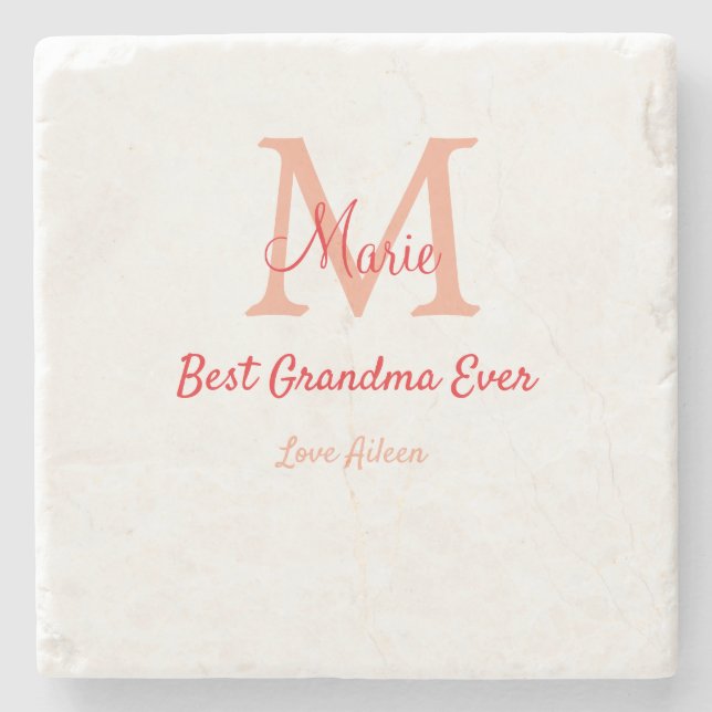 Posavasos De Piedra simple mínimo mejor Abuela nunca texto de monogram (Anverso)