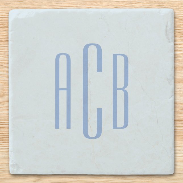 Posavasos De Piedra Simple Three Letter Blue Monogram (Simple Three Letter Cornflowre Blue Monogram Marble Stone Coaster)