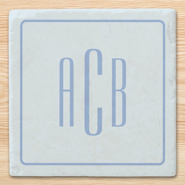 Posavasos De Piedra Simple Three Letter Blue Monogram Border (Simple Three Letter Blue Monogram Border Stone Coaster)