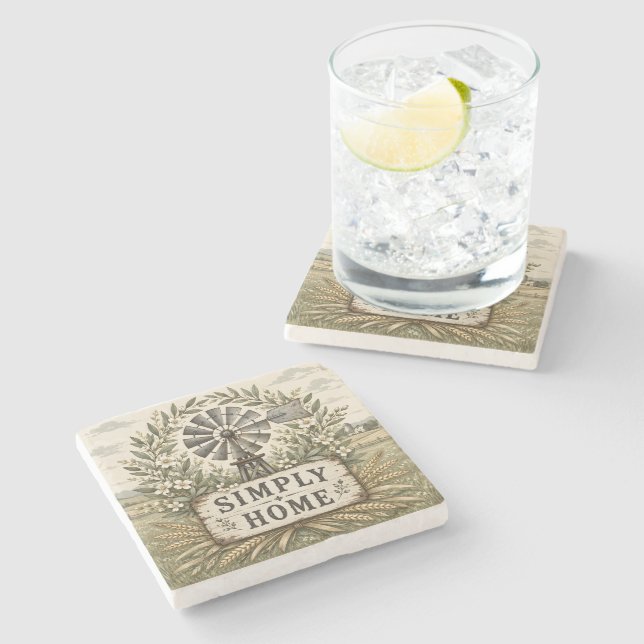 Posavasos De Piedra Simplemente Hogar (Lateral)