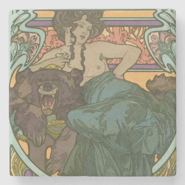 Posavasos De Piedra Sin título de Alphonse Mucha (1902) (Anverso)