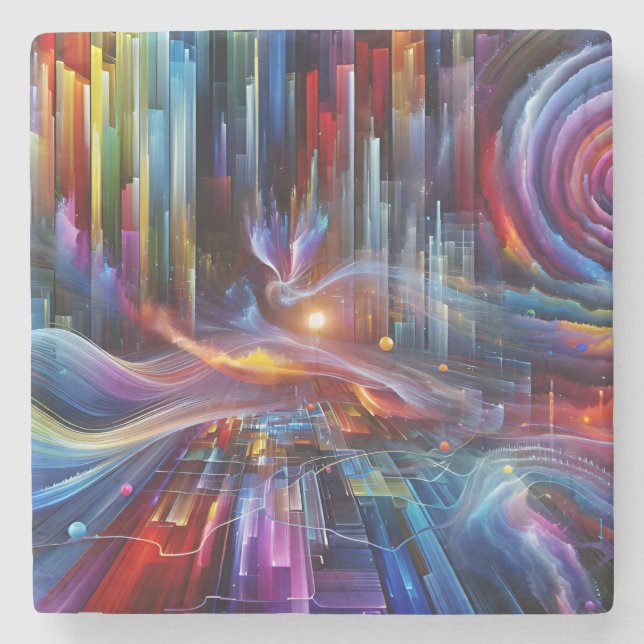 Posavasos De Piedra "Sinewaves Of Light" Modern Futuristic Beautiful (Anverso)