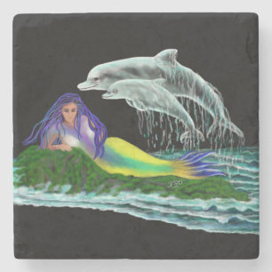 Posavasos De Piedra Sirena con delfines