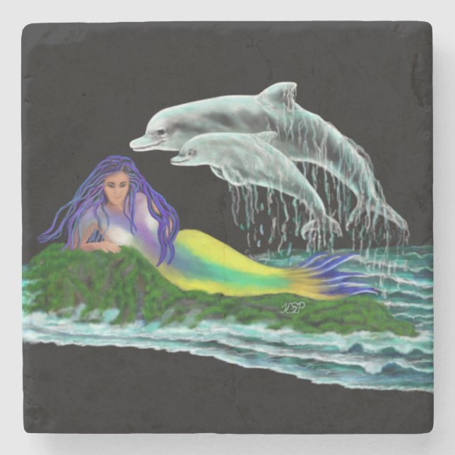 Posavasos De Piedra Sirena con delfines (Anverso)